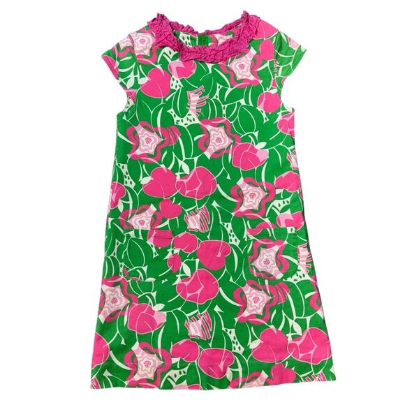 Lilly Pulitzer Other - Lilly Pulitzer Floral Shift Dress Girls 7 Ruffle Trim How About The Apples Pink